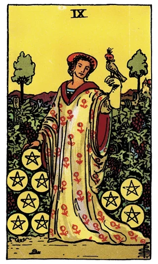 Nine of Pentacles Tarot Card
